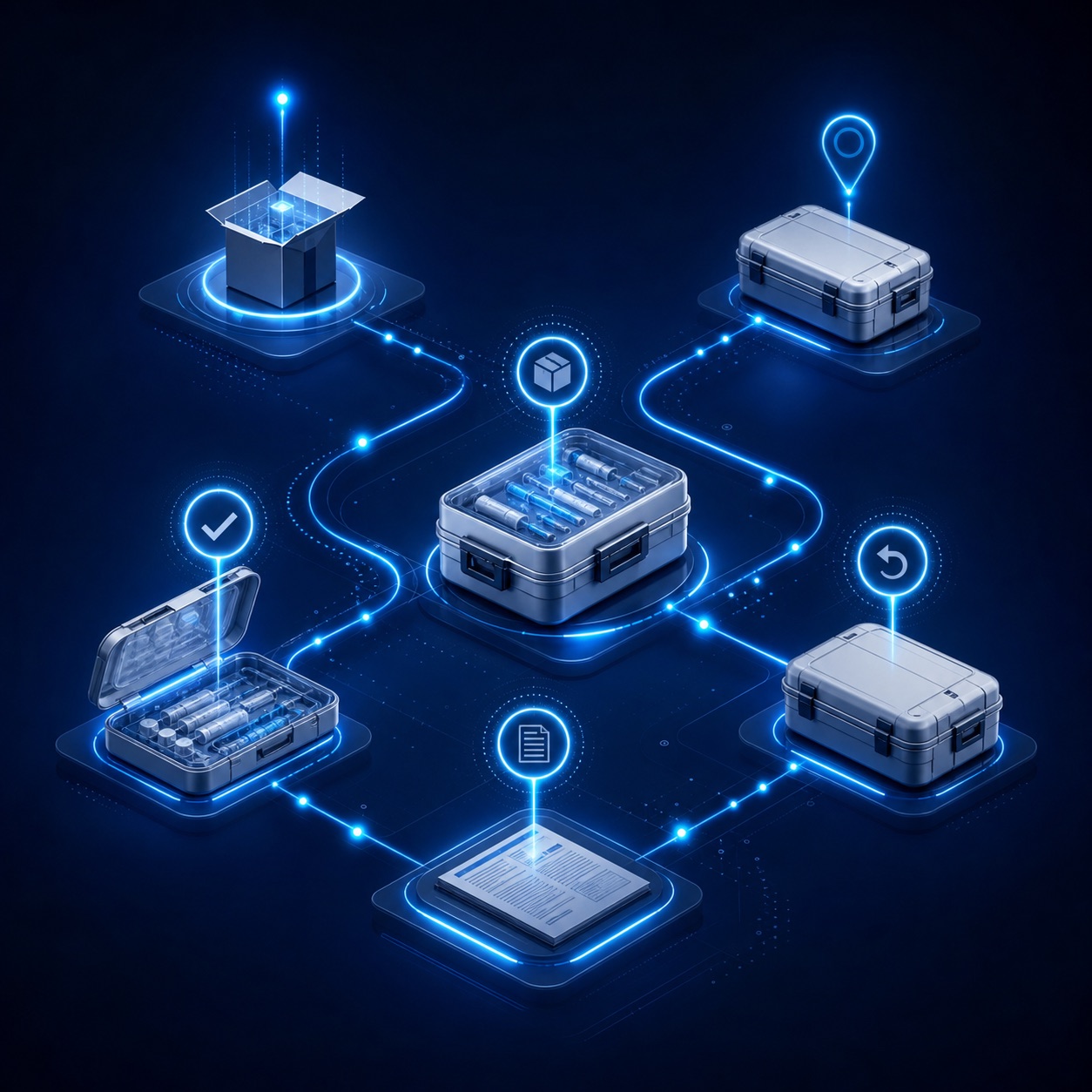 Abstract traceable trial-device nodes connected through an accountable pathway