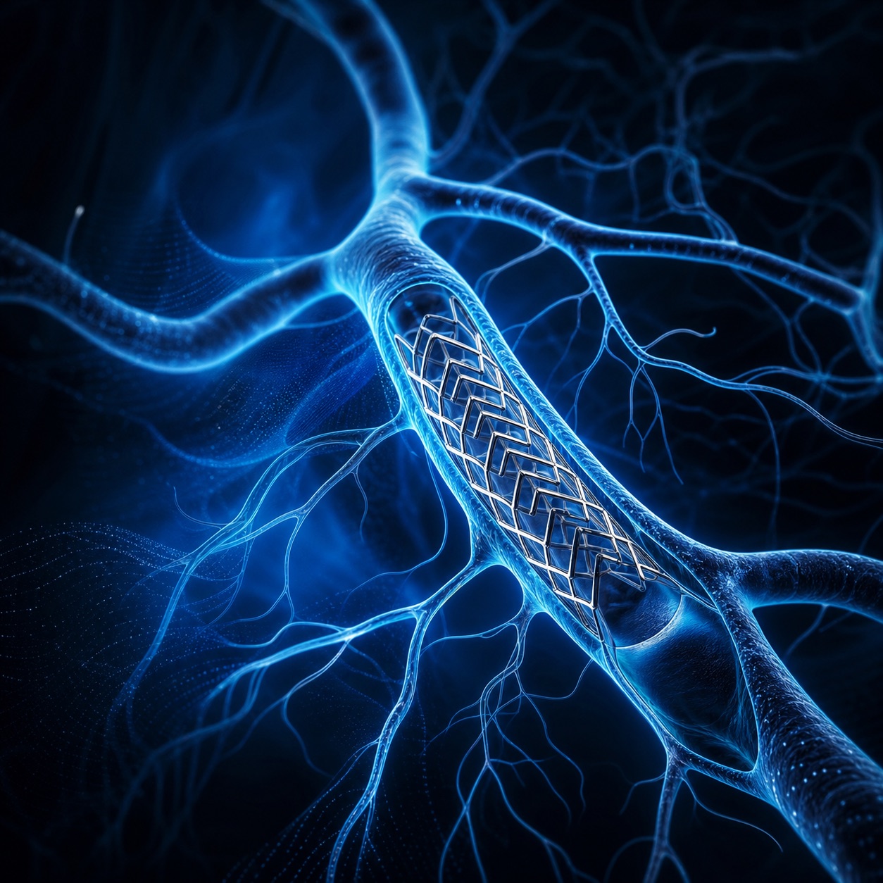 Abstract flowing vascular pathways surrounding a precise stent lattice