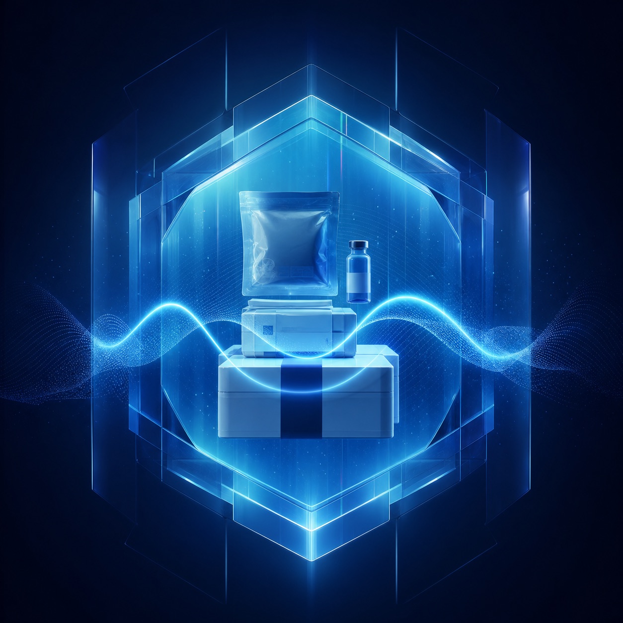 Abstract cool storage field with crystalline forms and a monitored temperature signal