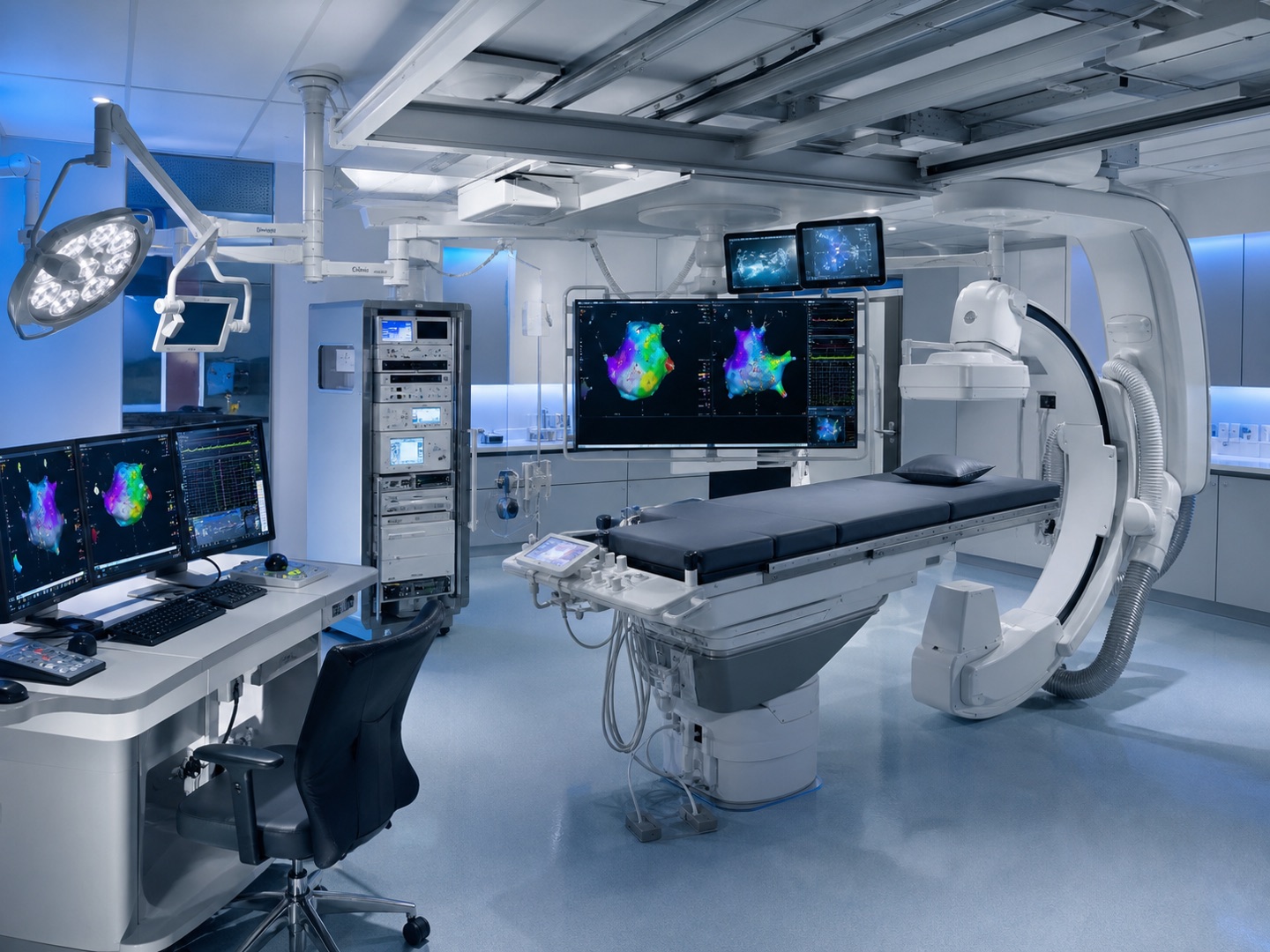 Electrophysiology mapping equipment in a modern cardiac procedure room